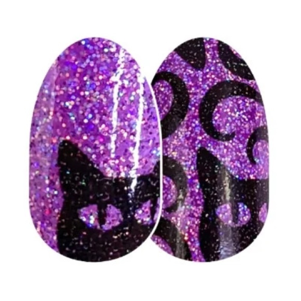 Color Street CAT’S ALL FOLKS Black Cat & Purple Glitter Nail Strips Set